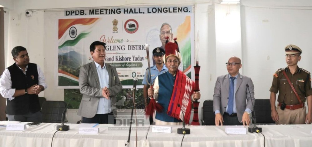 Governor Yadav receives traditional gifts during his visit in Longleng at the DPDB Hall on October 8. (DIPR Photo)